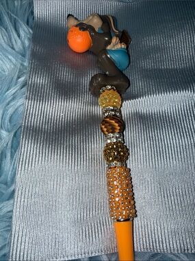 Orange Beaded Cat Charm Pen - Women's Jewelry Accent